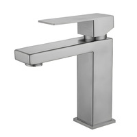 Robinet de salle de bain contemporain en acier inoxydable 304 brossé, à montage sur plan, monocommande eau chaude/froide, avec cartouche céramique