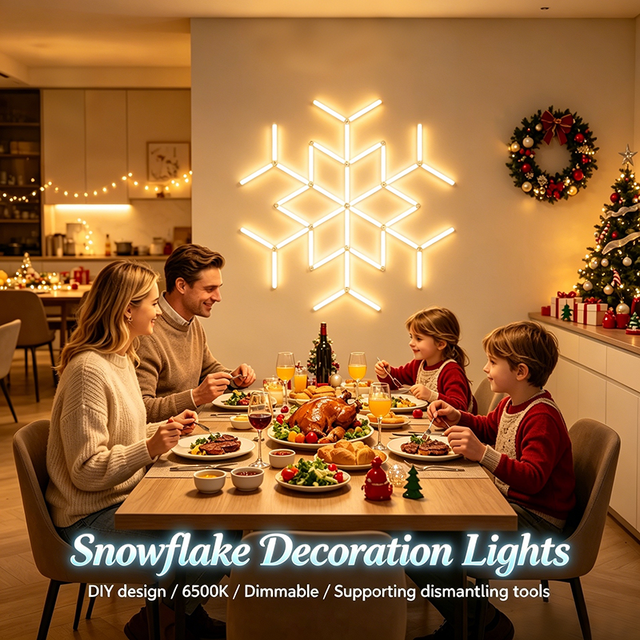 Holiday Christmas Snowflake LED Lights DIY Custom Geometric Dimmable Wall Mount Light for Restaurant Interior Xmas Ornament