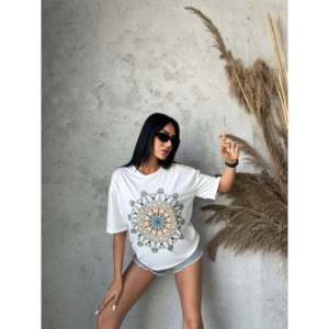 Camiseta Básica con Estampado de Mandala para Mujer, 100% Algodón Jersey, Transpirable, Manga Regular, Impresión Digital - Product Image 2