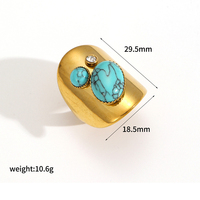 Anillo de Acero Inoxidable 316L con Turquesa Dorada, Piedra Natural y Circonita Cúbica, Ajustable, para Mujer, Venta al por Mayor, Personalizado, OEM