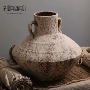 Poterie rustique ancienne terre cuite traditionnelle chinoise rétro Unique céramique texturée argile Vase mat fait à la main