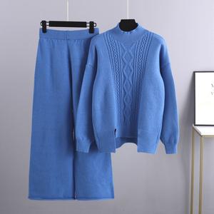 Abito da donna personalizzato inverno autunno lavorato a maglia <span class=keywords><strong>con</strong></span> collo alto maglione spesso <span class=keywords><strong>con</strong></span> <span class=keywords><strong>leggings</strong></span> larghi larghi in tinta unita Set Casual in due pezzi - Product Image 5