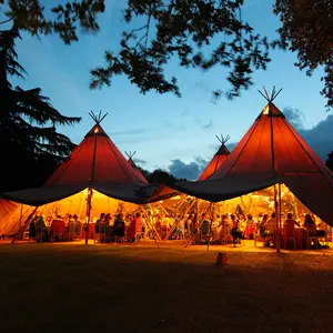 Tenda Safari piramida tahan air luar ruangan harga pabrik tenda Tipi mewah pesta besar Restoran
