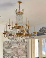 XZ American Vintage K9 Crystal Indoor Candle Handing Lamp Techo Bronce Lujo Cobre Latón Led Chandelier Design Lámpara colgante