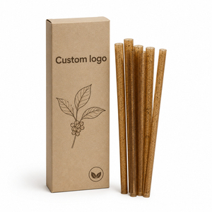 Pajitas de Cóctel Compostables de Café Molido Bio Marrón Oscuro de 5-13mm, Envueltas Individualmente y Personalizadas - Product Image 2