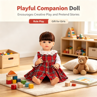 Poupée Reborn réaliste en vinyle de 22 pouces, poupée fille avec robe à carreaux rouge classique, jouet cadeau pour enfants