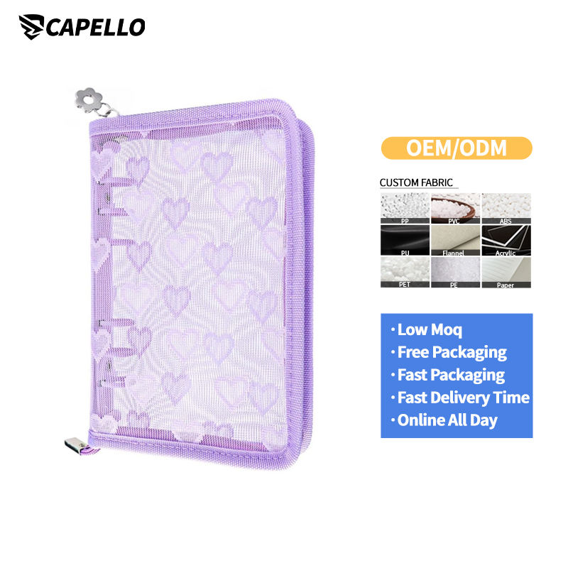 A5 Planner Binder Cover With Zipper - Heart Design 6 Ring Budget Binder, Pink Refillable Notebook Shell