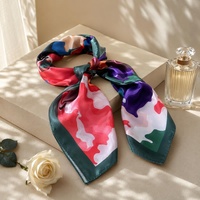 Foulard Carré en Soie Satinée de Polyester à Imprimé Numérique Motif Dessin Animé, Léger, Séchage Rapide, Élégant, Bandana pour Femme et Fille, Quatre Couleurs