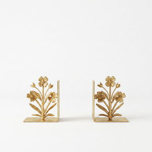 AK Brass Floral Design Metal <b>Bookends</b> Set of 2 Brass Finish Decorative Book Holders for Home Decor Library Shelf Office Decor - Product Image 4