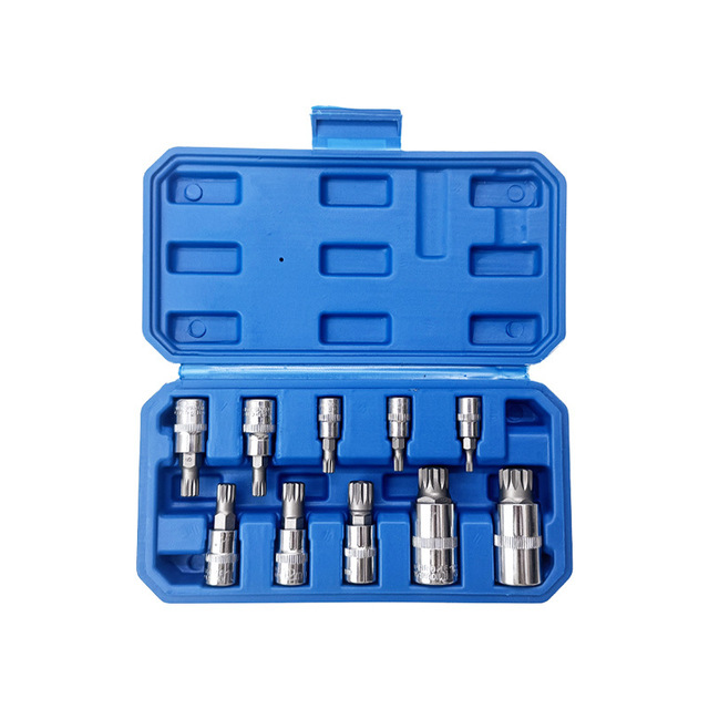 10 Piece Triple Square Spline Bit Socket Set Premium Steel Set Drive Socket Bit Socket Set Auto Repair Kit