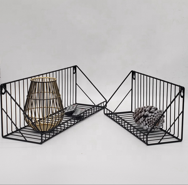 Metal Black Wood Wall Shelves Mount Decoration Furniture Floating Wall Hanging Shelf