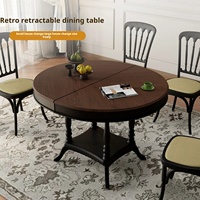 Table à manger extensible et pliante en bois massif de style français, écologique, durable, plateau en marbre de style mid-century, ronde, 6 places