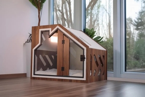 Nouveau design d'intérieur pour chenil de chien de compagnie en bois brun moderne et élégant avec porte - Product Image 3