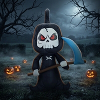 Décoration d'horreur gonflable pour Halloween : Modèle squelette portant une faucille, idéal pour les fêtes en extérieur