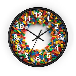 Reloj de Pared de Bloques de Construcción Estilo <span class=keywords><strong>Lego</strong></span> con Marco Negro para Habitación Infantil, Sala de Juegos, Reloj de Cuarzo Silencioso, Juguete Creativo, Decoración, Regalo, Envío Rápido - Product Image 1