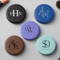 Miroir de poche compact en similicuir personnalisable avec logo, miroir de maquillage mini en cuir végétalien pour cadeau de douche