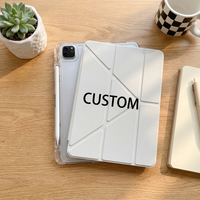 Étui pour tablette pliable en Y personnalisé, porte-crayons, dos transparent antichoc, support multi-angles, impression DIY promotionnelle