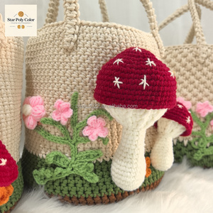 Grande Capacité Mignon Fleur <span class=keywords><strong>Champignon</strong></span> Motif <span class=keywords><strong>Panier</strong></span> De Rangement Dames Circulaire Voyage En Plein Air Sac À Main pour Faire Du Shopping - Product Image 2
