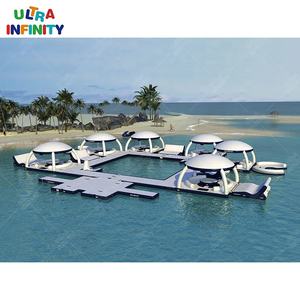 Moq 1 Uds <span class=keywords><strong>lago</strong></span> inflable comercial cabañas flotantes plataforma de muelle flotante con tienda Aqua Party Bana para la venta - Product Image 3
