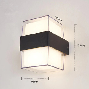 Applique murale moderne à LED pour l'extérieur, éclairage carré en PC, éclairage décoratif étanche pour jardin avec éclairage haut et bas en aluminium - Product Image 5