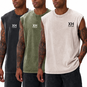 เสื้อกล้ามผู้ชาย XH CUSTOM คอกลม สีพื้น ผ้าฝ้าย สไตล์ลำลอง สตรีทแวร์ พิมพ์ลายโลโก้ด้านหน้า - Product Image 1