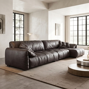 Divano di Lusso in Pelle Marrone Scuro Plissettato, Elegante Divano Oversize per Arredamento Moderno e Spazioso del Soggiorno - Product Image 4