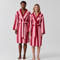 Peignoir de bain en coton à rayures teintes élégant Softextiles, col châle en tissu éponge, robe de spa respirante bleue chaude, fabrication OEM