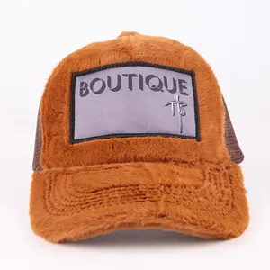 Wholesale Fuzzy Velvet Trucker Hat Embroidery Logo Faux Fur Mesh Trucker Hats Custom Mesh