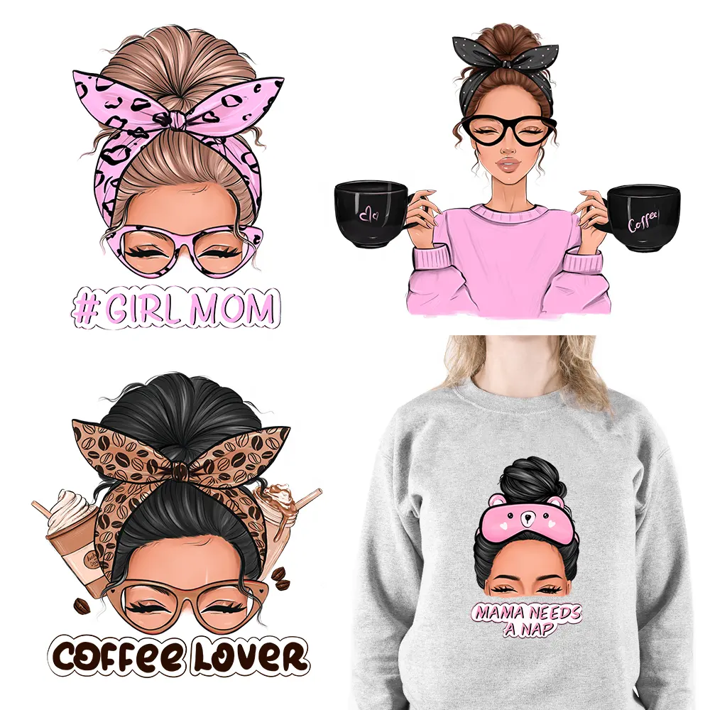 Logo transfer panas kustom pencetak kopi ibu anak perempuan transfer cetak DTF untuk anak laki-laki anak perempuan ibu stiker desain tekan panas