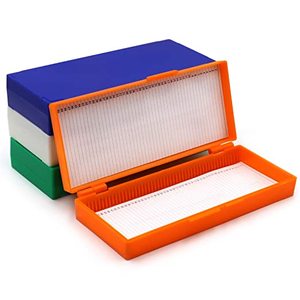 Microscope Glass <b>Slide</b> Storage Box 100pcs <b>Orange</b> Lid With Blue Green Base For Lab Use - Product Image 1
