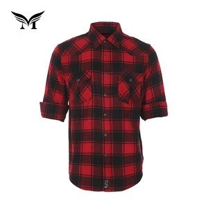 Buena Venta Oem Popular Otoño Manga Completa Rojo Negro Check Flannel Causal Shirt - Product Image 2