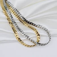 Chaîne en acier inoxydable poli haute brillance, sans ternissement, chaîne épaisse en forme de chevrons, chaîne plate large plaquée or, collier ras du cou pour femmes