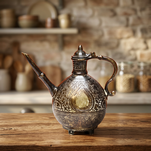 <b>Vintage</b> Metal Water Pot With Lid And Handle Decorative Embossed Design - Product Image 6
