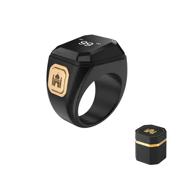 Cincin doa Digital untuk pria, cincin pintar logam dapat diputar tahan air Muslin Iqibla pintar Tasbih Zikr Count