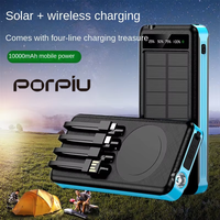 Nouvelle Banque d'alimentation solaire haute capacité avec câble intégré 10000 mAh, charge sans fil, portable, étanche, pour extérieur