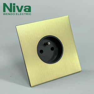 Prise murale Niva, norme européenne, panneau en acier inoxydable brossé, prises Schuko, boîte de jonction ronde européenne française allemande - Product Image 1