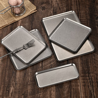 Plateaux de service en acier inoxydable, plateaux de présentation de gâteaux, assiettes à steak, assiettes coréennes pour steak, assiettes à barbecue