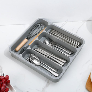 Plateau de rangement pour vaisselle en plastique de cuisine en gros, organisateur de tiroir à couverts, extensible, profond, réglable, porte-couverts - Product Image 3