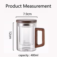 Tasse à thé en verre borosilicate de haute qualité avec couvercle et infuseur en bois, résistante à la chaleur, compatible lave-vaisselle et micro-ondes, pour la maison et le bureau