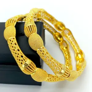 Lujo grabado 24K chapado en oro cobre brazaletes pulsera Dubai mujeres encanto nueva llegada joyería brazalete banquete fiesta regalo
