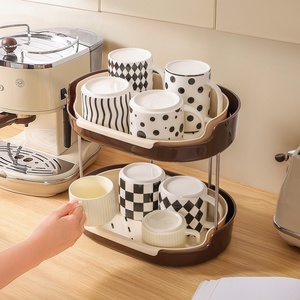 Factory Direct Modern Elegant Cup Organizer Freestanding Drain Water Large Capacity Holder Cup <b>Plastic</b> Storage Tray for Home - Product Image 4