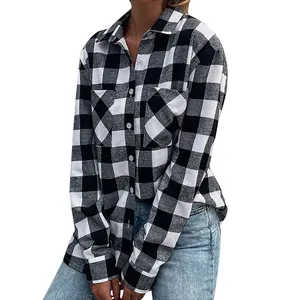 OEM/ODM artı boyutu kadınlar için bluzlar bluz ve üstleri şık kadınlar için bluzlar ekose flanel gömlek