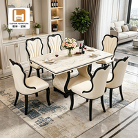 Ensemble de table à manger rectangulaire extensible de style nordique moderne, gain de place, en marbre blanc et chêne rustique massif, 6 places, pour la maison