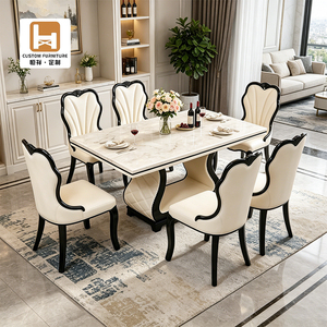 Set da Pranzo <span class=keywords><strong>di</strong></span> Lusso Nordico Moderno Espandibile Salvaspazio Rettangolare in Marmo <span class=keywords><strong>Bianco</strong></span> e <span class=keywords><strong>Legno</strong></span> <span class=keywords><strong>di</strong></span> Quercia Rustico per 6 Persone - Product Image 5