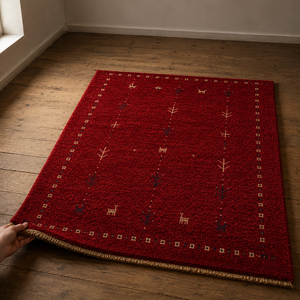 Tapis en laine Gabbeh noué à la main rouge, tapis de sol artisanal de qualité supérieure avec envers en jute antidérapant, à poils moyens, pour salon, chambre, bureau - Product Image 3