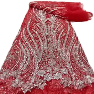 French Beaded <strong>Lace</strong> Fabric Dress European Style Pattern with <strong>Fancy</strong> Traditional Romantic Embroidery Tube for Romantic Styles - Product Image 2