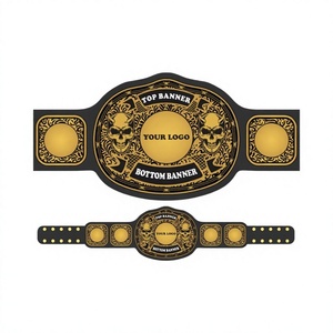 เข็มขัดแชมป์ MMA แบบกำหนดเอง ลายหัวกะโหลก สีทองดำ ทำจาก PU สำหรับทุกเพศ ทนทาน ใช้สำหรับฝึกศิลปะการต่อสู้ - Product Image 1