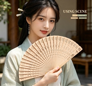 Éventail pliant classique en bambou fait main, gravé et peint, style pyramide, pour le Nouvel An chinois, les mariages et les cadeaux d'anniversaire - Product Image 6