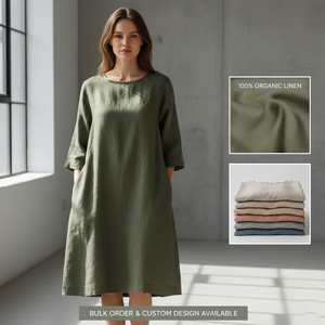 Abiti Lunghi in Lino di Alta Qualità <span class=keywords><strong>per</strong></span> Donna, Etichetta Privata, Produzione Personalizzata, Fornitore all'Ingrosso - Product Image 1