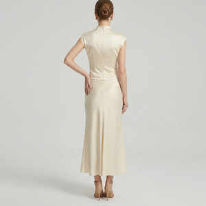 Ensemble jupe en satin pour <span class=keywords><strong>femme</strong></span>, tenue 2 pièces, haut à col haut, jupe longue, ensemble élégant assorti - Product Image 2